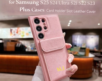 Personalized Leather Samsung Phone Case | Custom Initials, Card Holder
