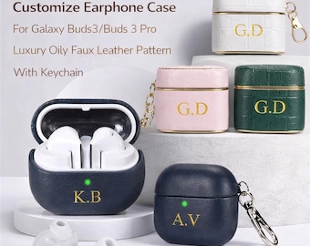 Personalisierte Galaxy Buds 3 Hülle | Benutzerdefinierte Initialen Kunstleder Kopfhörer Tasche | Luxus-Schlüsselanhänger-Abdeckung | Valentinstag und Ostern