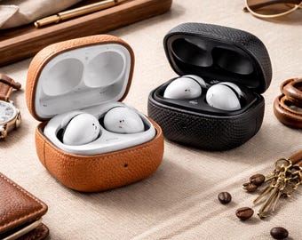 Echtleder Samsung Galaxy Buds 4 Pro Hülle, Schutzhülle mit Schlüsselanhänger