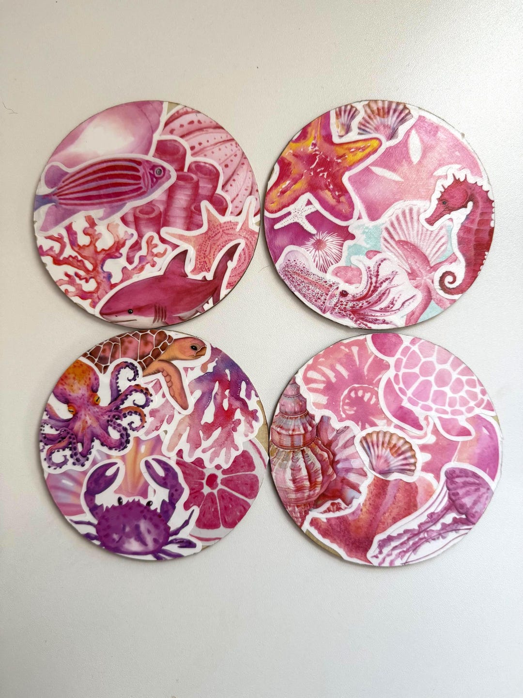 Pink Coaster Set Pink Ocean Scene Wooden Coasters – Set of 4 - Etsy
