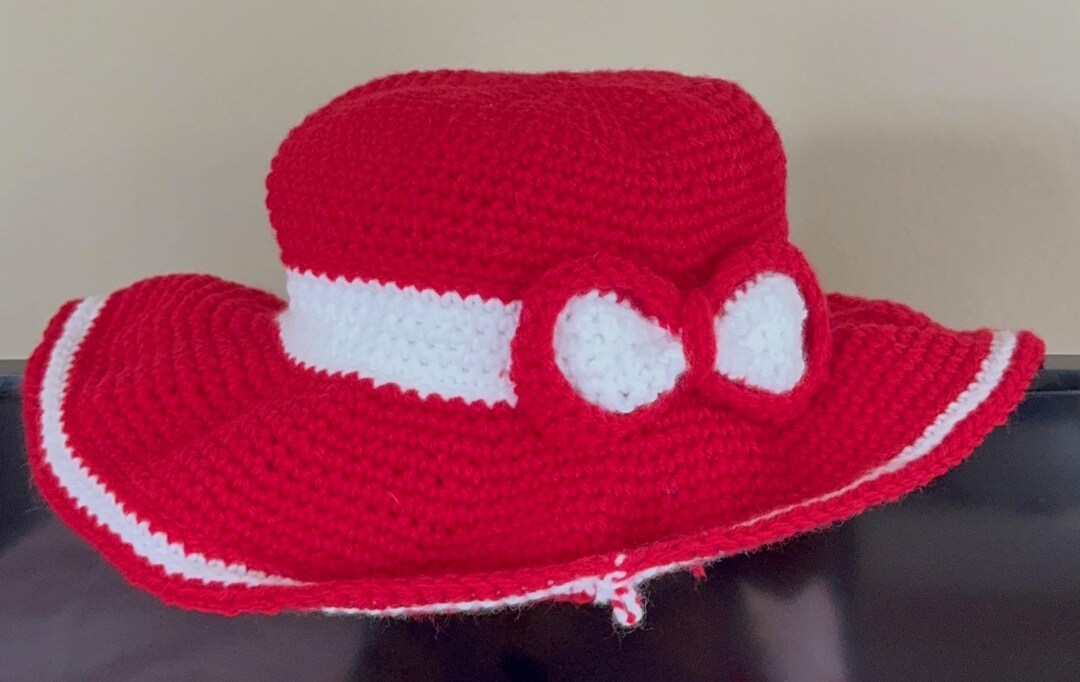 Sombrero Crochet Pasión Roja Con Lazo Blanco - Etsy