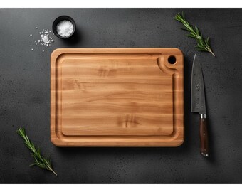 John Boos Maple Wood Cutting Board – Reversible Butcher Block with Juice Groove, Edge-Grain, Finger Grip Handles, Heavy-Duty 10 lb