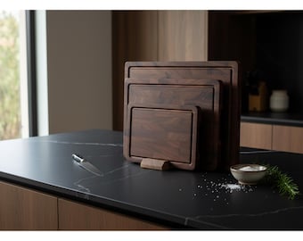 Tabla de cortar de nogal de grano final THETCHRY – Gran bloque de carnicero de doble cara con asa, tabla de cortar de madera gruesa para cocina, charcutería