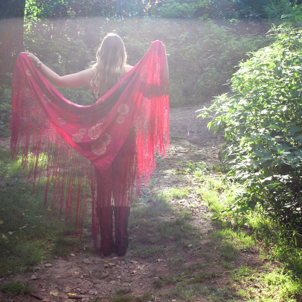 Vintage Embroidered Silk Piano Shawl