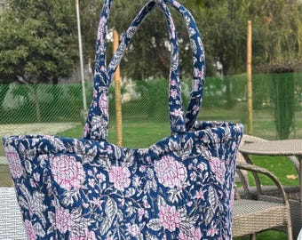 Handmade quilted cotton tote bag – Soft and spacious artisan bag