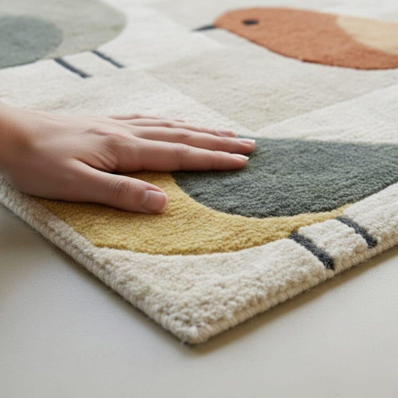 Hand Tufted Bird Area Rug – New Zealand Wool Modern Carpet – Cute Bird Pattern Nursery Rug – Scandinavian Kids Room Decor image 7