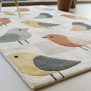 Hand Tufted Bird Area Rug – New Zealand Wool Modern Carpet – Cute Bird Pattern Nursery Rug – Scandinavian Kids Room Decor image 6