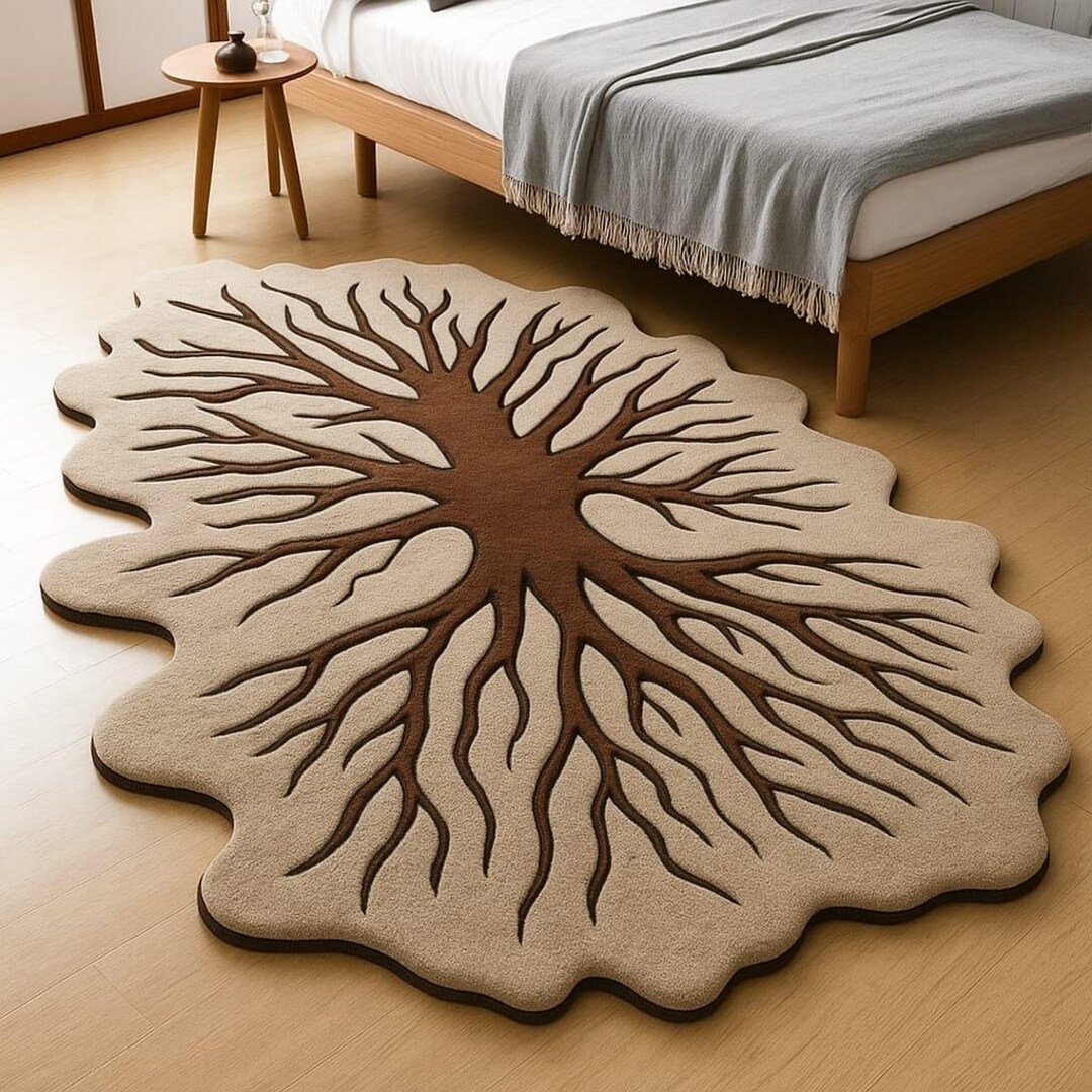 Tree of Life Area Rug, Nature Inspired Round Carpet, Botanical Root ...