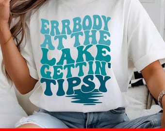 Todos en el lago poniéndose ebrios svg, Verano svg, Vacaciones svg, Letras onduladas svg, Vida en el lago svg, Svg Dxf Eps Ai Png Silhouette Cricut