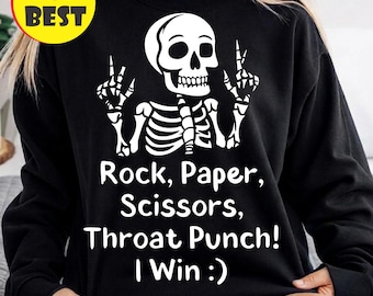 Piedra, papel o tijera, puñetazo en la garganta (SVG), esqueleto divertido (SVG), esqueleto de Halloween (PNG), diseño de camiseta sarcástica, Cricut (SVG), descarga instantánea.