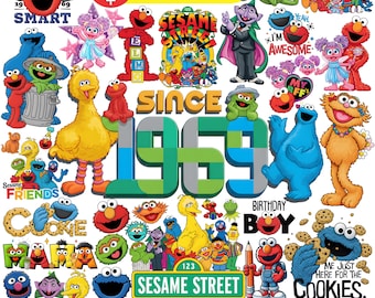 Más de 50 archivos, más de 50 diseños únicos / Personajes de monstruos callejeros en capas PNG / Caras PNG de Elmo / Clipart de Elmo y amigos / Descarga instantánea
