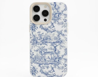 Elegante funda Toile de Jouy para iPhone – Estampado clásico en azul y blanco | Carcasa blanda antigolpes | 17, 16, 15, 14, 13, 12, 11 - Pro Max Air