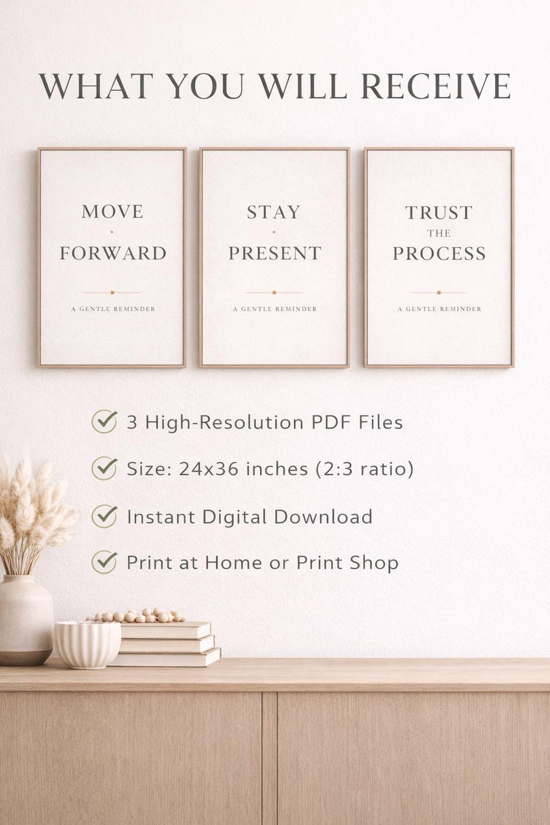 Minimalist Wall Art Set of 3, Printable Quote Posters, Neutral Calm ...