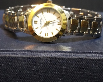 Two-Tone Geneva Quartz Watch - Silver & Gold Womens Wristwatch