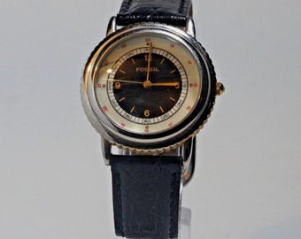 Men's FOSSIL Black & Cream Military Coin Edge JR-7570