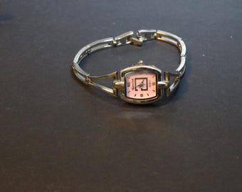 Montres Carlo Tank Cocktail Watch Women Silver Tone Pink Face