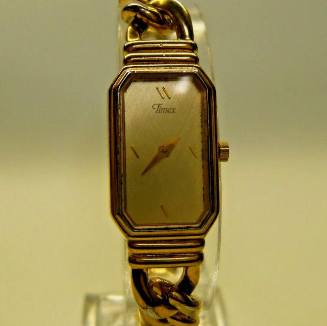 Vintage Timex Tank Wristwatch, Gold Plated Chain Link Band - Etsy