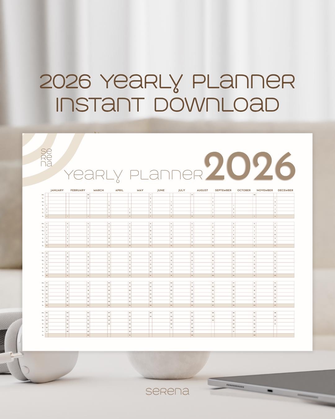 2026 Yearly Planner Printable | Minimal Annual Overview | Calm
