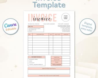 Invoice Template for Small Business | Editable Canva Invoice Form, A4 & US Letter