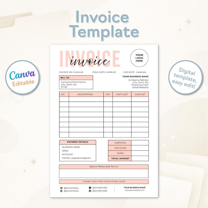 Invoice Template for Small Business | Editable Canva Invoice Form, A4 ...