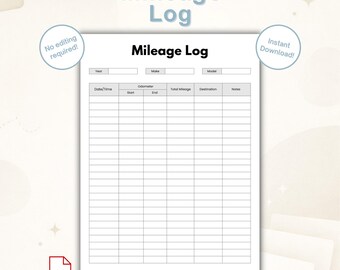Afdrukbare pdf-bestand met kilometerlogboek voor kleine bedrijven| Kilometerteller voertuig | Registratieblad autoritten | Direct downloaden