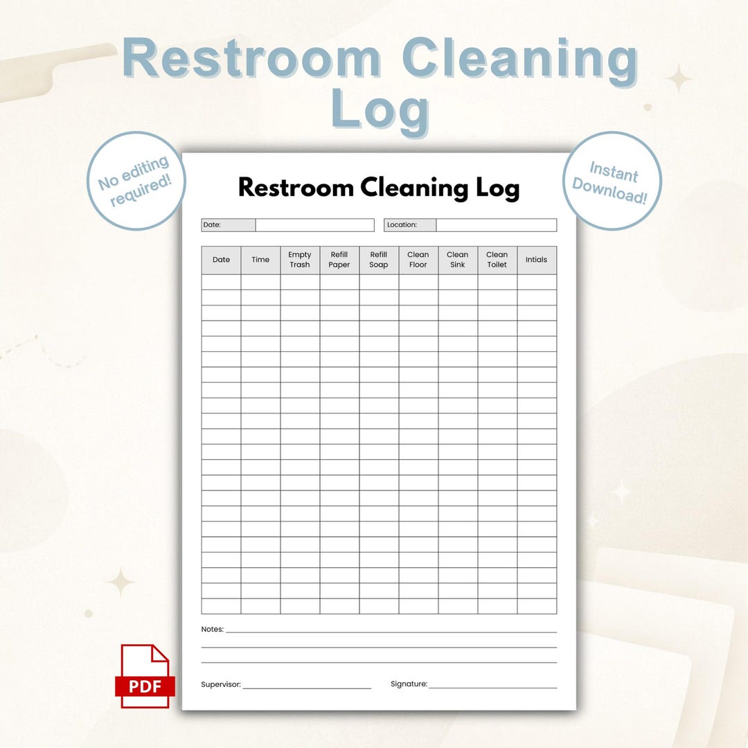 Cleaning. Register Example Printable Restroom Cleaning Log PDF | Bathroom Cleaning Checklist ...
