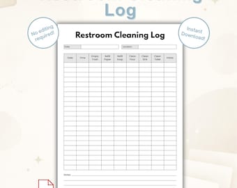 Afdrukbaar pdf-bestand toiletreiniging | Checklist voor het schoonmaken van de badkamer | Recordblad zakelijke schoonmaak | A4 en Amerikaanse brief direct downloaden