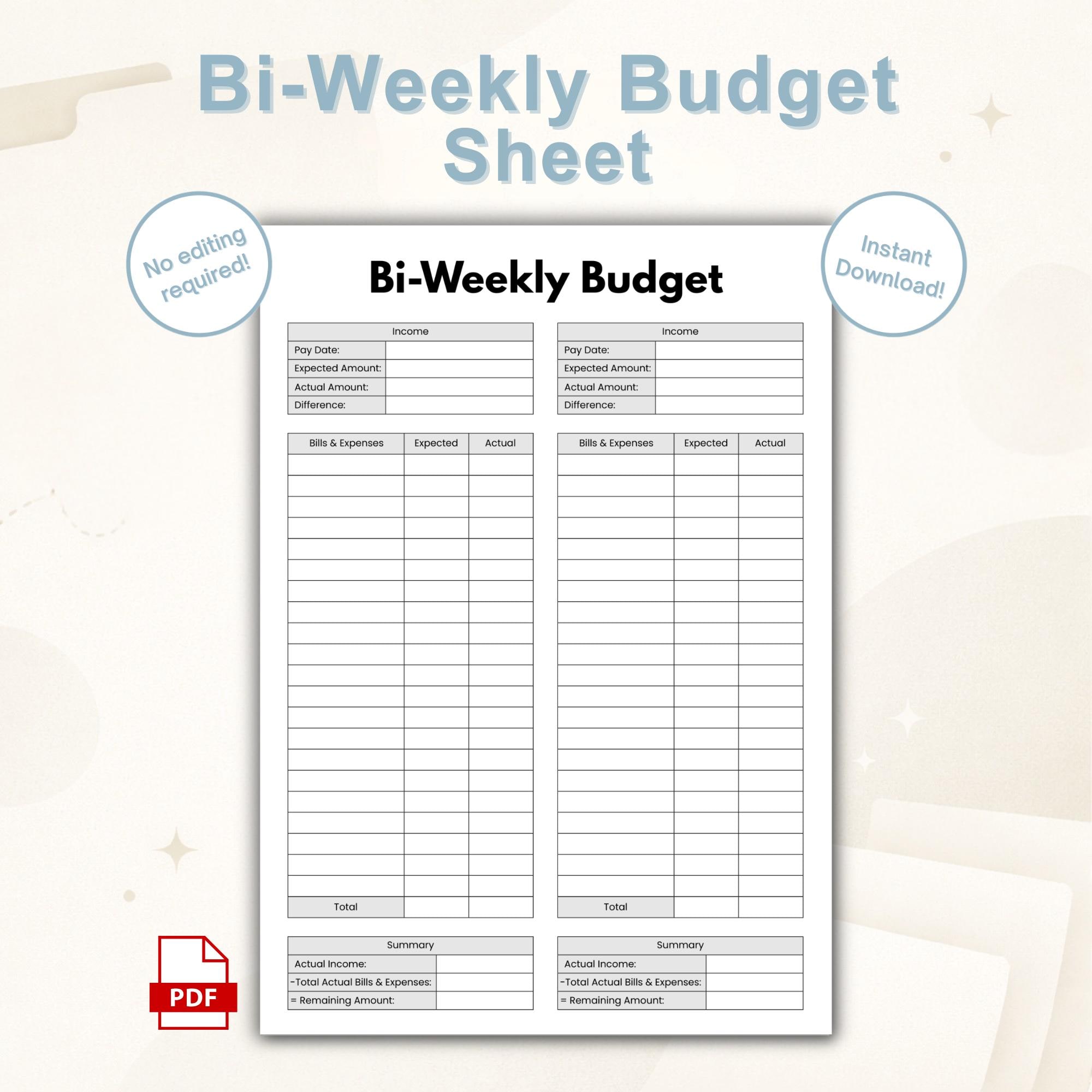 Printable Biweekly Budget PDF | Paycheck Budget Planner | Two Week ...