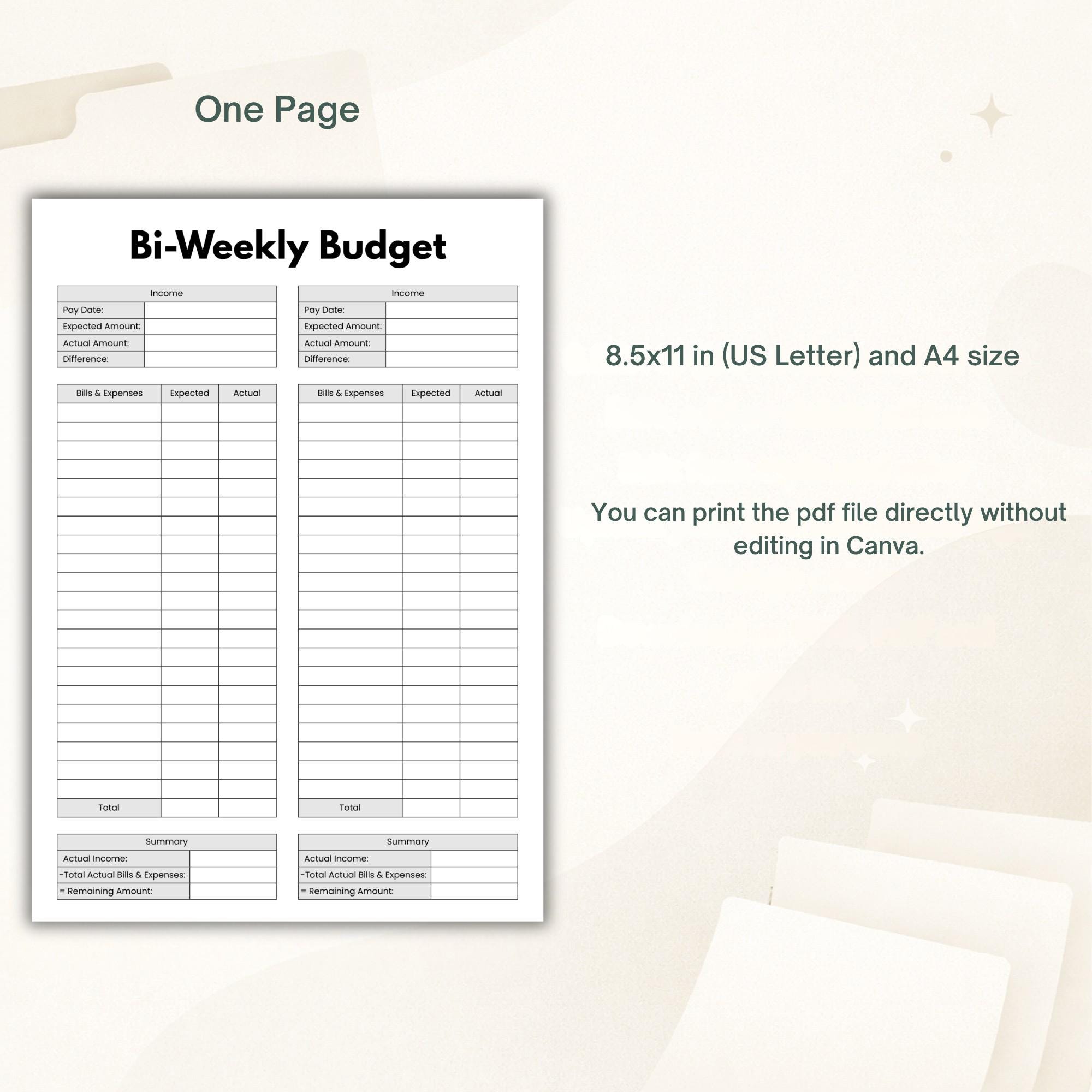 Printable Biweekly Budget PDF | Paycheck Budget Planner | Two Week ...