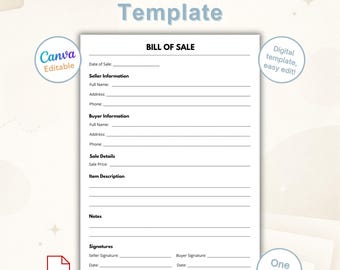 Modello di contratto di vendita / Modulo di contratto di vendita modificabile / Contratto di vendita stampabile / Download immediato in formato A4 e US Letter