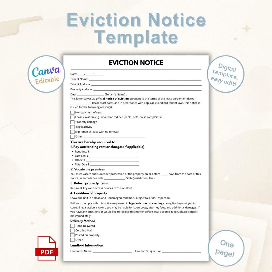 Eviction Notice Template | Editable Notice to Vacate Form | Landlord ...