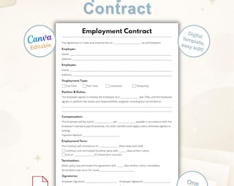 Sjabloon arbeidsovereenkomst | Bewerkbaar formulier arbeidsovereenkomst | Afdrukbaar HR-contract | Pdf taakovereenkomst direct downloaden