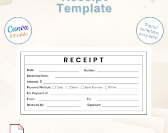 Bonsjabloon | Afdrukbaar betalingsbewijs canva bewerkbaar voor kleine bedrijven | Digitale download