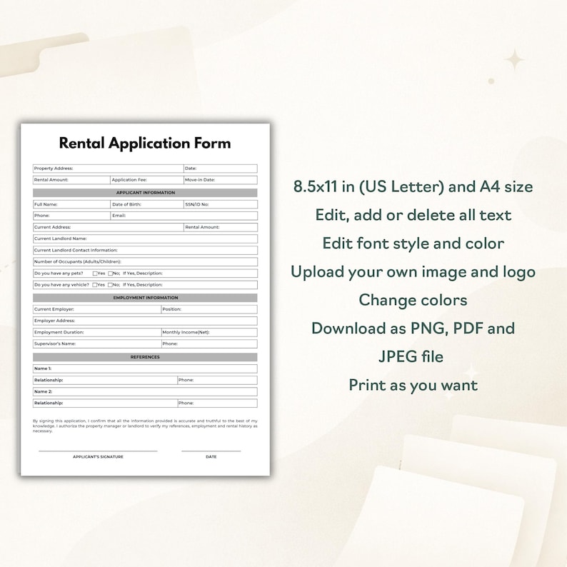 Rental Application Form | One Page Landlord Tenant Application, Canva ...