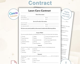 Modello di contratto per la cura del prato / Contratto di servizio per la cura del prato modificabile / Modulo di contratto per la progettazione del paesaggio / Download immediato