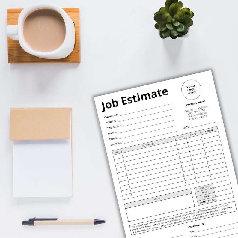 Job Estimate Template Canva Editable | Work Estimate Form ...