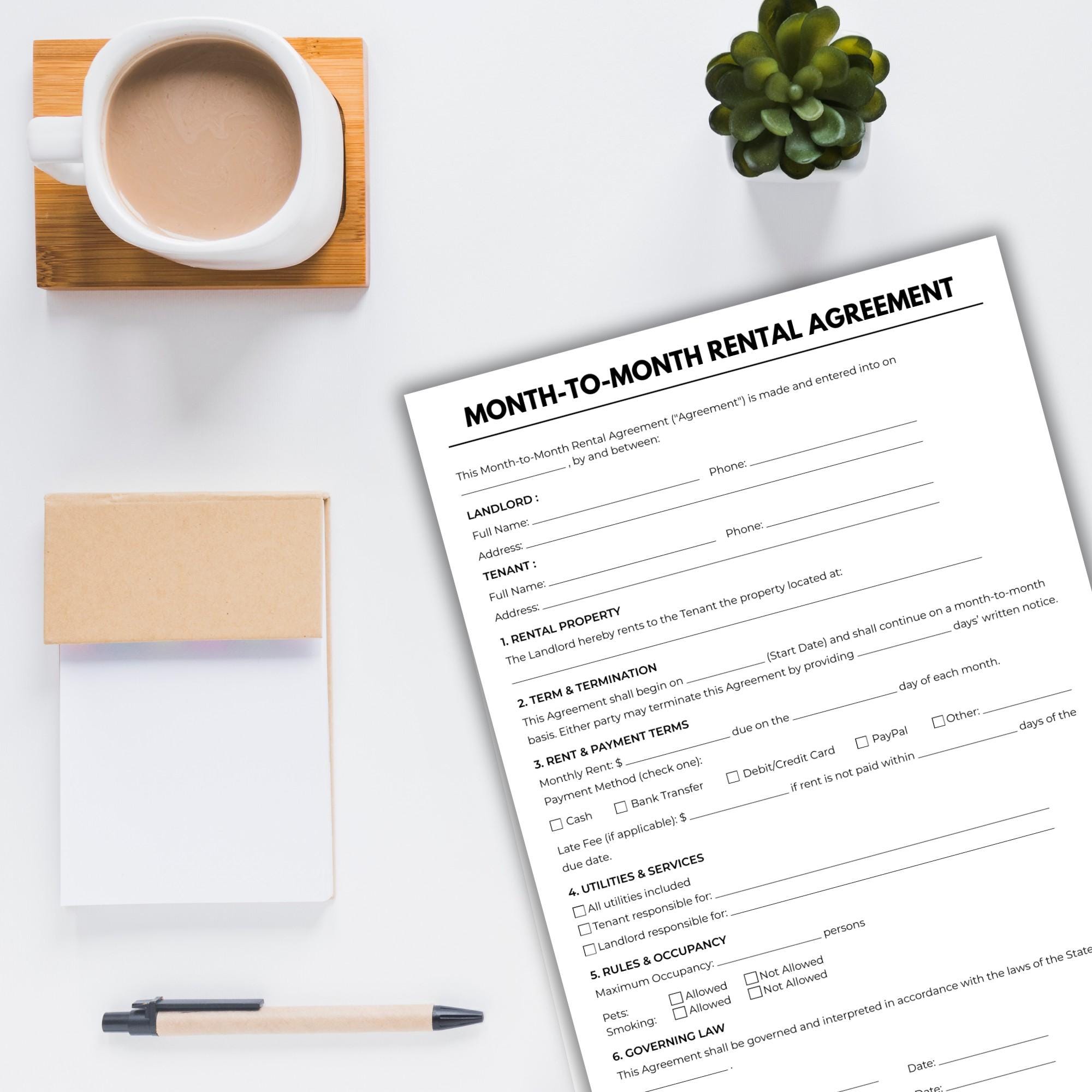 One Month Rent One Page Month to Month Rental Agreement | Editable Canva Template ...