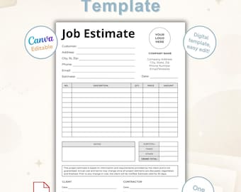 Sjabloon taakschatting bewerkbaar in canva | Formulier werkschatting | Schattingsblad constructie | Afdrukbare pdf direct downloaden