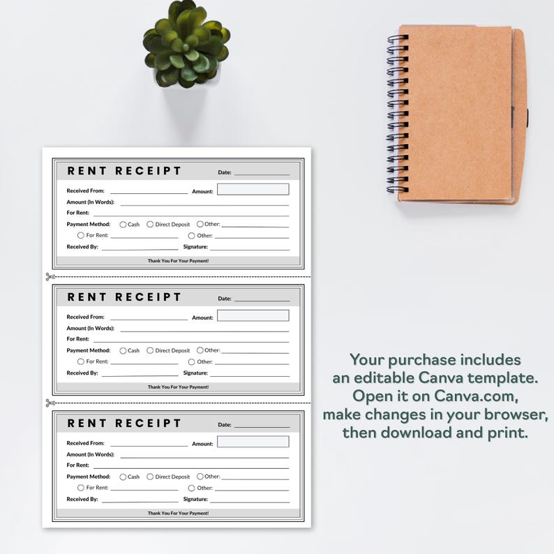 Printable Rent Receipt Template | Editable Canva Rent Receipt PDF for ...