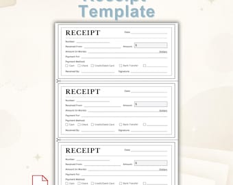 Bonsjabloon | Afdrukbare pdf-betalingsbewijs | Ontvangstbewijs direct downloaden voor kleine bedrijven | Contant en chequebewijs