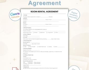 Sjabloon kamerhuurovereenkomst | Leasecontract voor één pagina | Afdrukbare pdf en canva bewerkbaar | Huurovereenkomst eenpersoonskamer