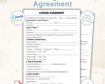 Modello di contratto di locazione per inquilini / Contratto di affitto camera modificabile / Contratto di locazione stampabile / Download immediato in PDF