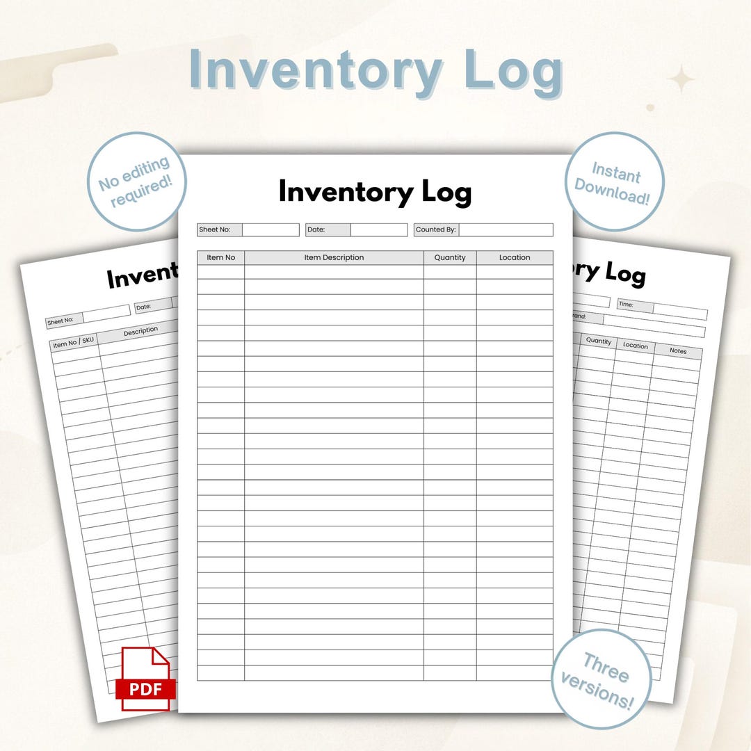 Printable Inventory Log PDF | Small Business Stock Tracker | Product ...