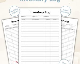 Afdrukbaar inventarislogboek pdf | Voorraadtracker voor kleine bedrijven | Productvoorraadbeheerblad | A4- en Amerikaanse brief direct downloaden