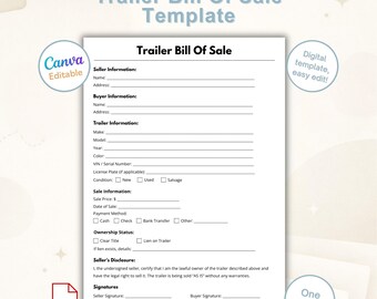 Sjabloon verkoopfactuur trailer | Bewerkbare trailerverkoopovereenkomst | Afdrukbaar formulier verkoopfactuur | Pdf direct downloaden