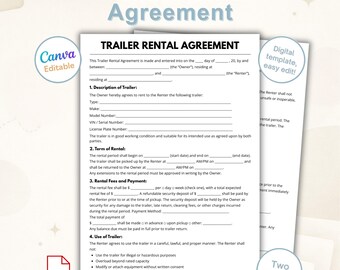 Sjabloon aanhangerverhuurovereenkomst | Bewerkbaar aanhangerhuurcontract | Formulier voor verhuur camperaanhangwagen | Afdrukbare pdf direct downloaden