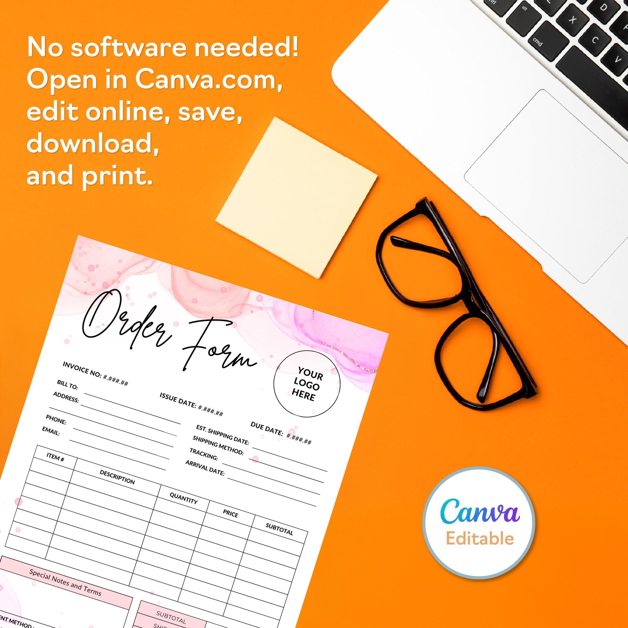 Editable Order Form Template | Canva Order Form for Small Business - Etsy