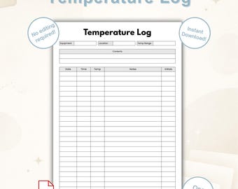 Foglio di registrazione della temperatura / Monitoraggio della temperatura di frigorifero e congelatore / Registro stampabile per la sicurezza alimentare / Download immediato