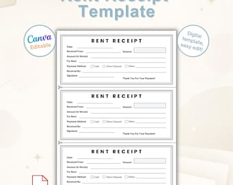 Huurbonsjabloon afdrukbare pdf | Canva bewerkbaar huurbewijsformulier voor verhuurder en huurder | Digitale download