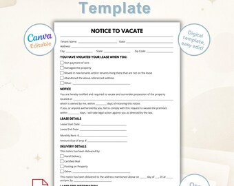 Sjabloon voor kennisgeving voor verlaten | Bewerkbaar bericht verhuizing huurder | Kennisgeving verhuurder | Afdrukbare pdf voor huurbeëindiging
